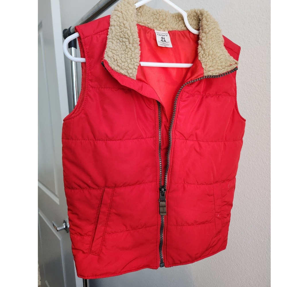 Carter's Toddler Red Puffer Vest Sherpa Lined Zip Up Size 4t